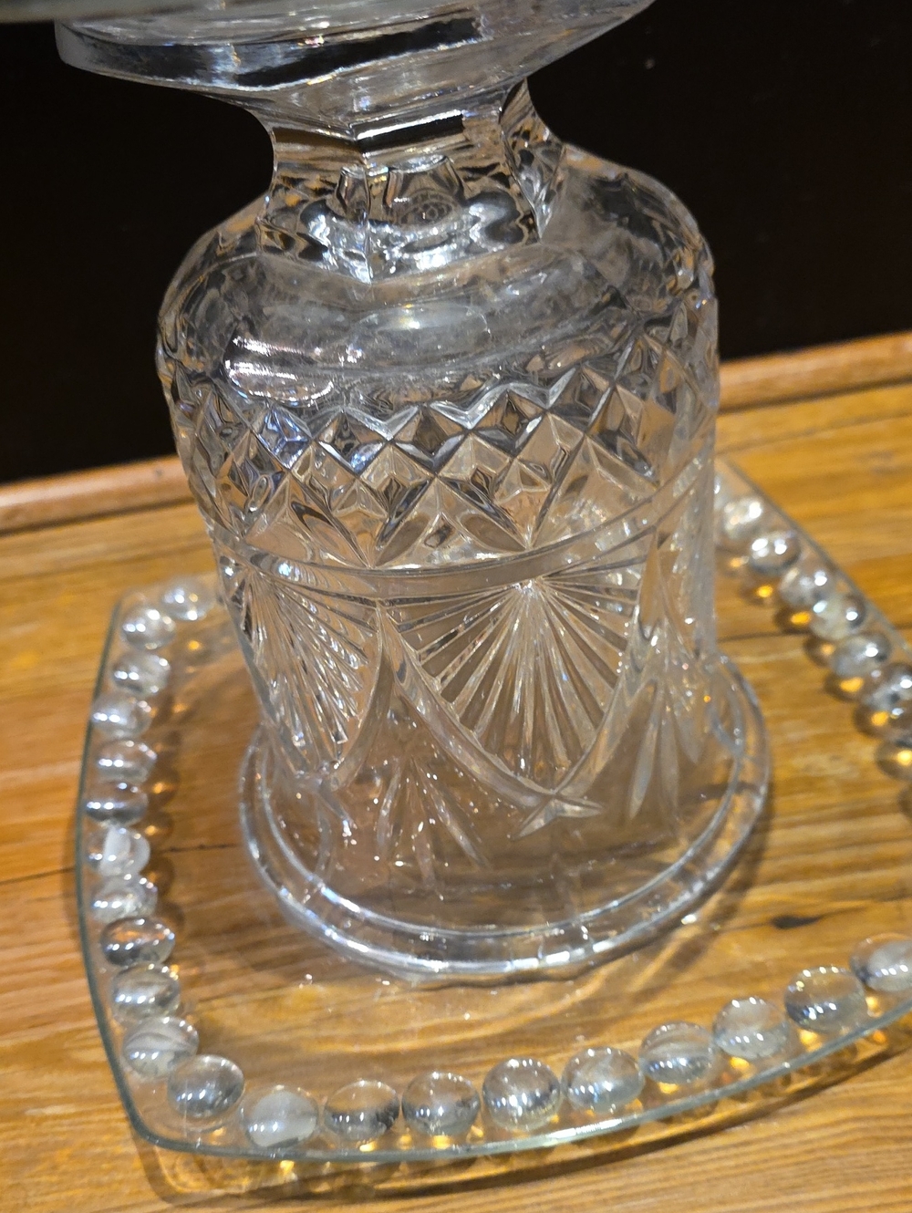Clear Cut Glass Decorative Bell with Tray - Home Art